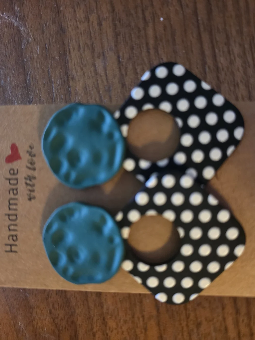 Handmade Teal and Black Polka Dot Earrings